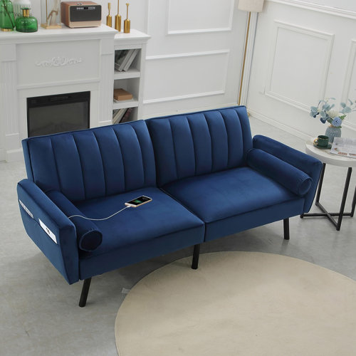 Mercer41 Velvet Loveseat Sleeper Sofa 74" Convertible Futon Couch with